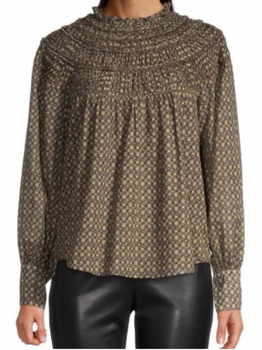 Rebecca Taylor Feather Fleur Smocked Mock Neck